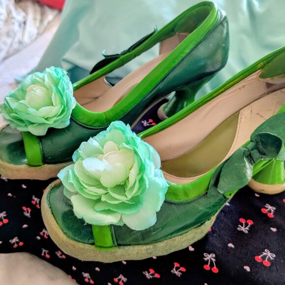John Fluevog Vintage Green BEBE Heels Size 10.5 Refurbished DIY Heels - Picture 7 of 8